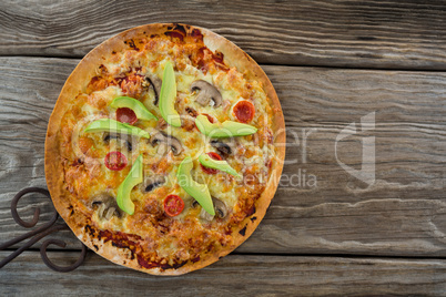 Italian pizza on a wooden plank