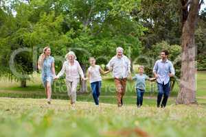 Multi-generation family enjoying together in park