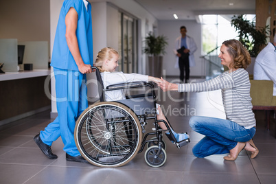 Happy mother meeting her disable daughter