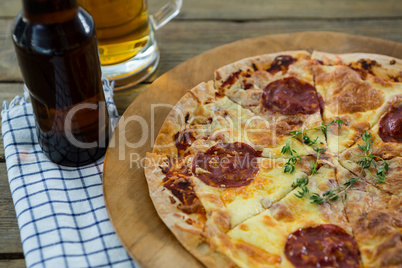 Italian pizza served in a pizza tray