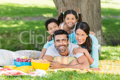 Portrait of happy family enjoying together in park