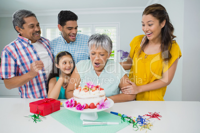 Happy multigeneration family celebrating birthday party