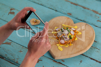 Photographer clicking a picture of food using smartphone