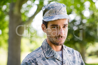 Portrait of soldier smiling in park