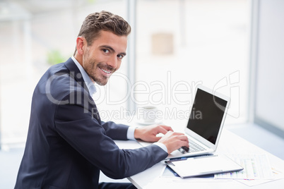 Portrait of a businessman using laptop at desk Portrait of a businessman using laptop at desk