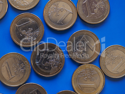 1 euro coins, European Union over blue