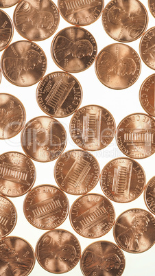 Dollar coins 1 cent wheat penny cent - vertical