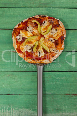 Delicious italian pizza served on pizza peel