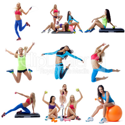Young women doing fitness collage