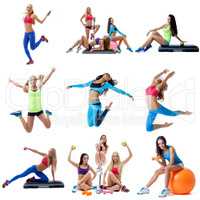 Young women doing fitness collage