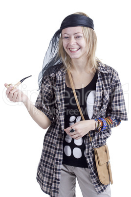 Young woman in the image of a pirate