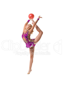 Young slim gymnast with red ball artistic portrait