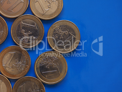 Euro coins, European Union over blue with copy space