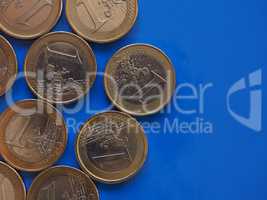 Euro coins, European Union over blue with copy space