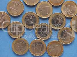 Euro coins, European Union over blue