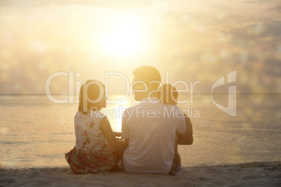 Family enjoying sunset view