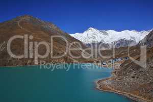 ..Turquoise Gokyo lake, mount Cho Oyu and Gokyo Ri