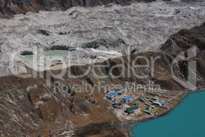 Gokyo village, moraine and glacier lakes