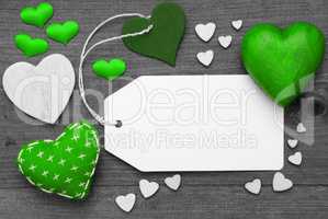 Black And White Label, Green Hearts, Copy Space