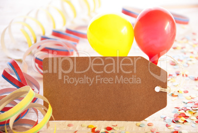 Party Label, Balloon, Streamer, Copy Space For Advertisement