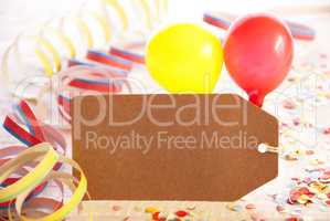 Party Label, Balloon, Streamer, Copy Space For Advertisement