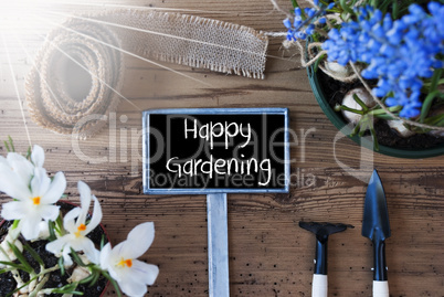 Sunny Spring Flowers, Sign, Text Happy Gardening