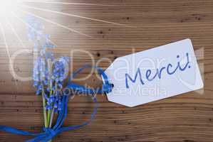 Sunny Srping Grape Hyacinth, Label, Merci Means Thank You