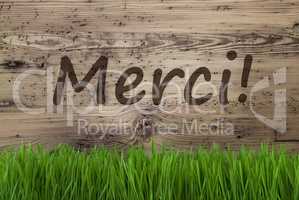 Aged Wooden Background, Gras, Merci Means Thank You