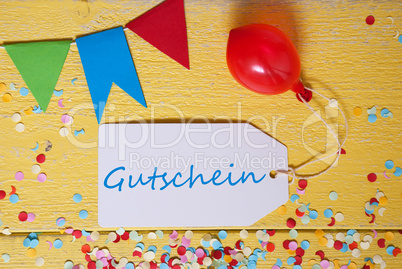 Party Label, Confetti, Balloon, Gutschein Means Voucher