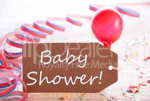 Party Label With Streamer, Balloon, Text Baby Shower