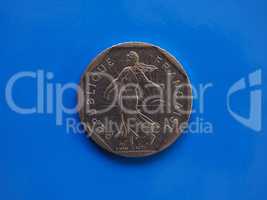 2 francs coin, France over blue