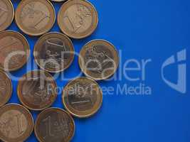 Euro coins, European Union over blue with copy space