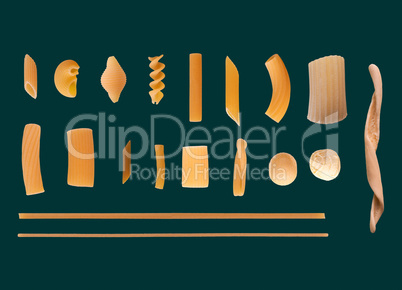 Traditional Italian pasta, dark green background