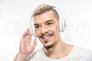 Happy man in headphones