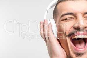 Happy man in headphones