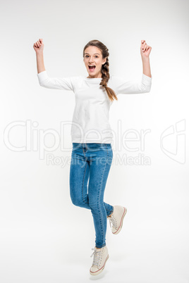 Exited young woman