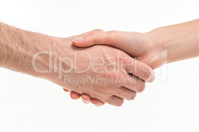 Male and female hands handshaking