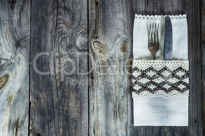 Cutlery fork and knife decorated with vintage cloth