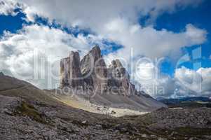 Three peaks. National Park Tre Cime di Lavaredo. Dolomites, Sout