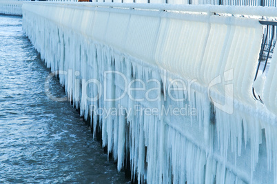 ice, winter, frost, ice, floe, cold, icicles, fence, fence, railing