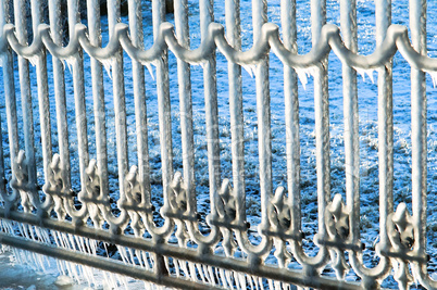 ice, winter, frost, ice, floe, cold, fence, fence, railing