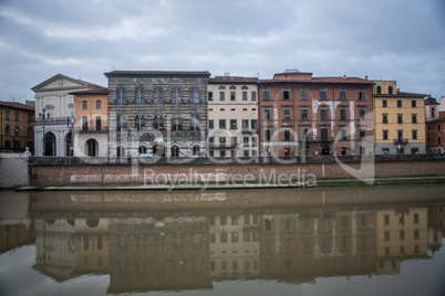 PISA, ITALY- OCTOBER 22 ,2016 Architecture of Pisa city with tra