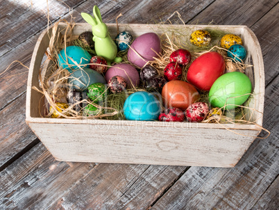 Easter eggs lying in a basket.Easter Egg.Easter ideas.Happy east