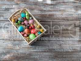 Easter Painted Eggs on wooden background