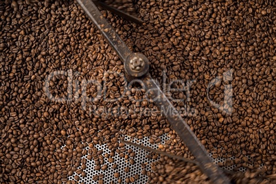 Mixing machine of coffee bean roaster at work