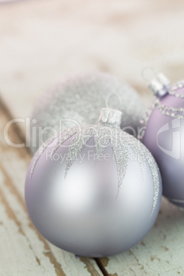 Decorated silver Christmas baubles