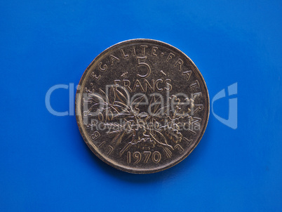 5 francs coin, France over blue