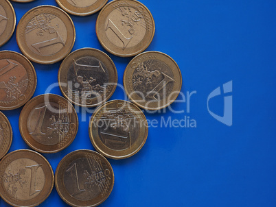 Euro coins, European Union over blue with copy space