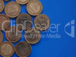 Euro coins, European Union over blue with copy space