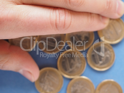 Euro coins, European Union over blue